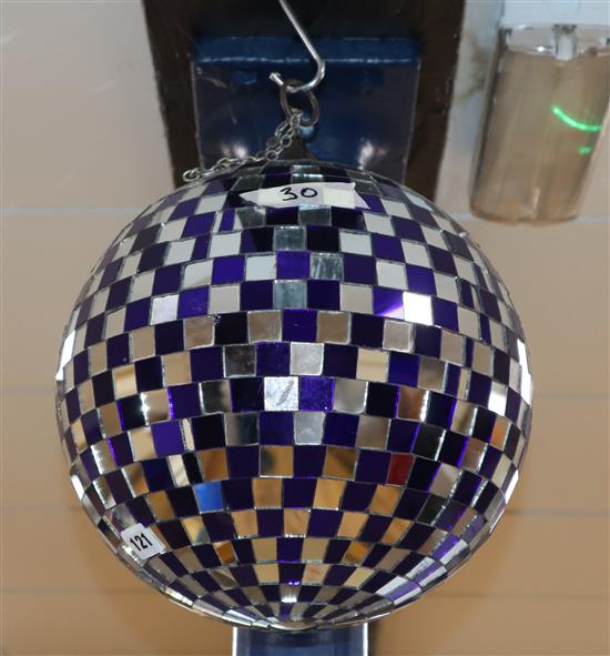 A blue mirrored ball